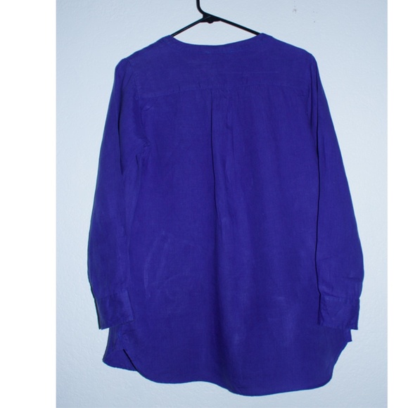 MAX MARA WEEKEND  100% LINEN LONG SLEEVE TOP WITH PEARL BUTTONS SZ 6 - Picture 2 of 7